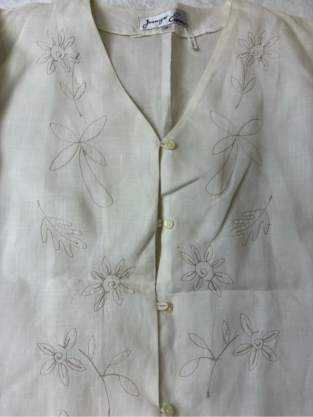 Floral Embroidered Cream Button-Up